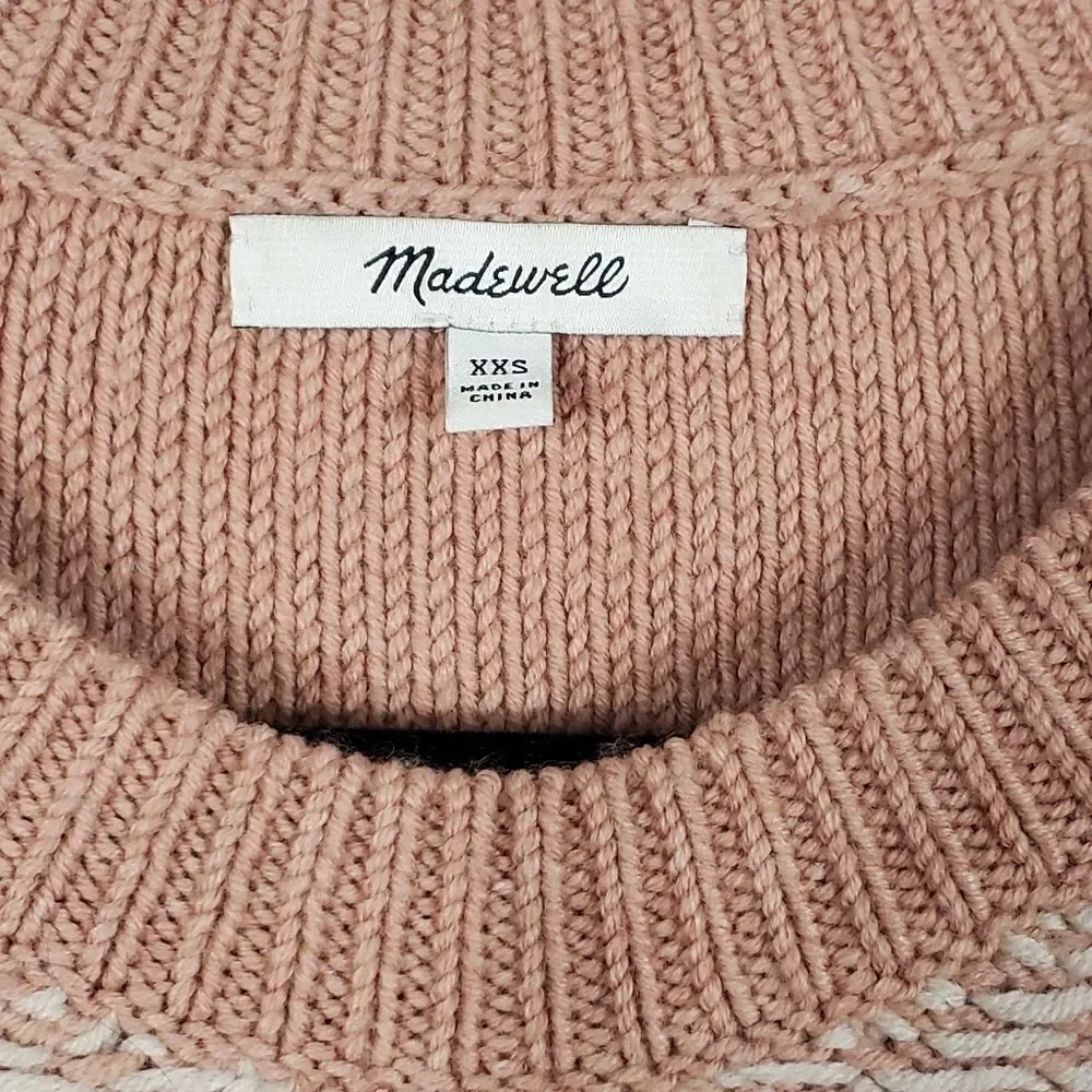 Madewell Reverse-Diamond Fringe Pullover Sweater in Dusty Rose- XXS